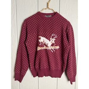 Vintage Andrew Stewart Burgundy Deer Sweater | 80s 90s Cottagecore Woodland Knit